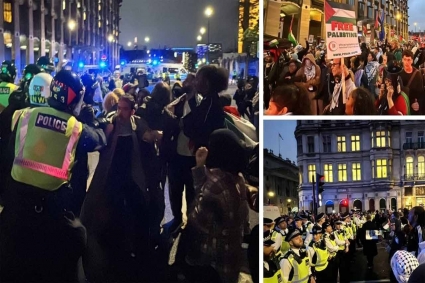 লন্ডনে পুলিশের সঙ্গে ফিলিস্তিনপন্থিদের হাতাহাতি, গ্রেপ্তার ৪০