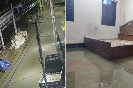 সিলেটে ভারী বৃষ্টি, ঘরে ঢুকছে বন্যার পানি